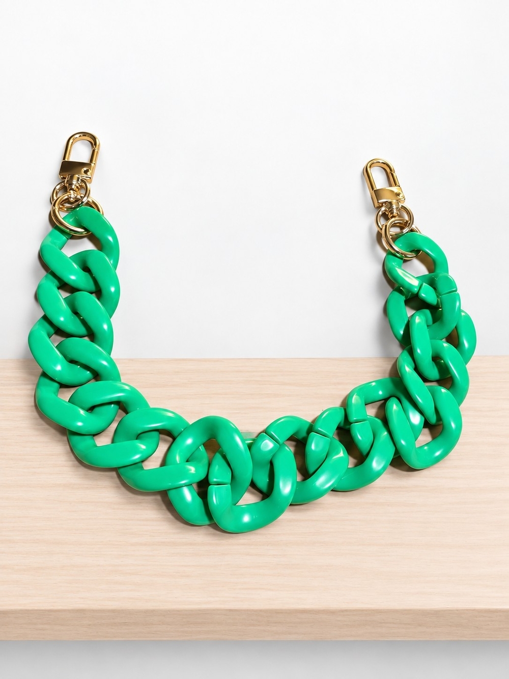 Green Chunky Chain with Gold Hardware Purse Charm